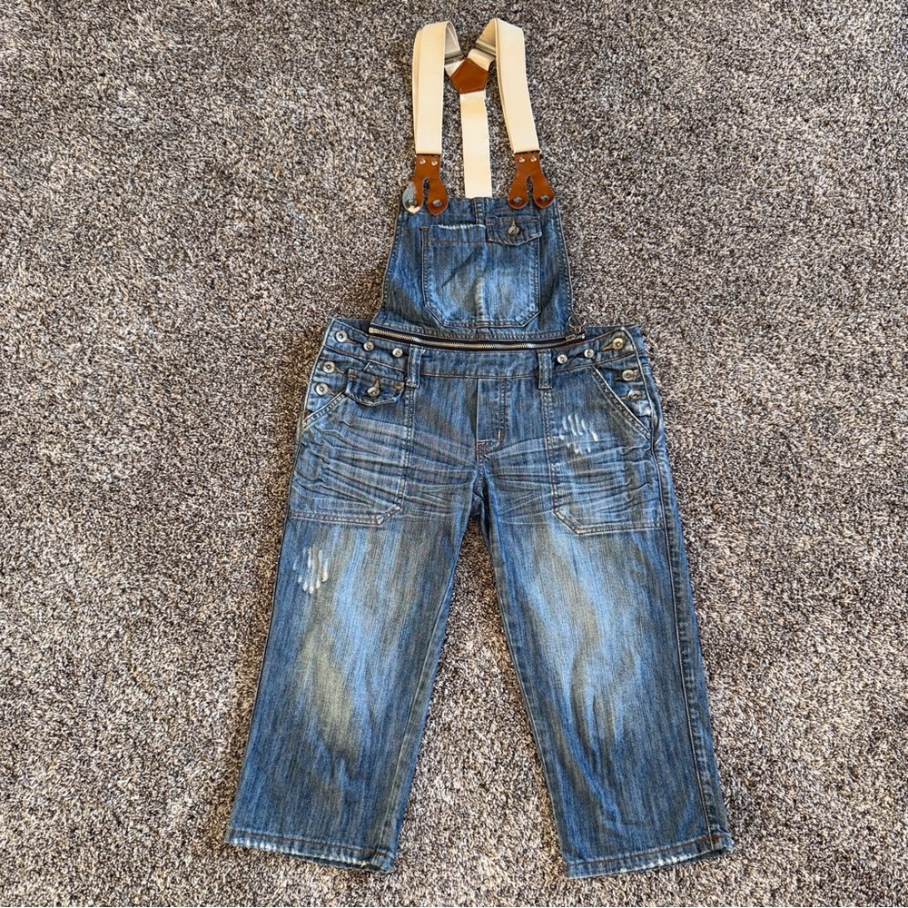 CINQUE Denim Zipper Suspender Capri Jeans Overalls Casual Luxury Size 32